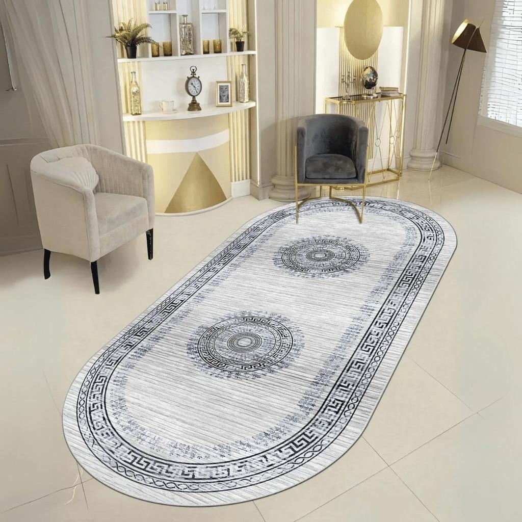 Овальный светлый классический узорчатый ковер с нескользящей основой для гостиной, моющийся кухонный ковер, мягкий ковер для зоны отдыха