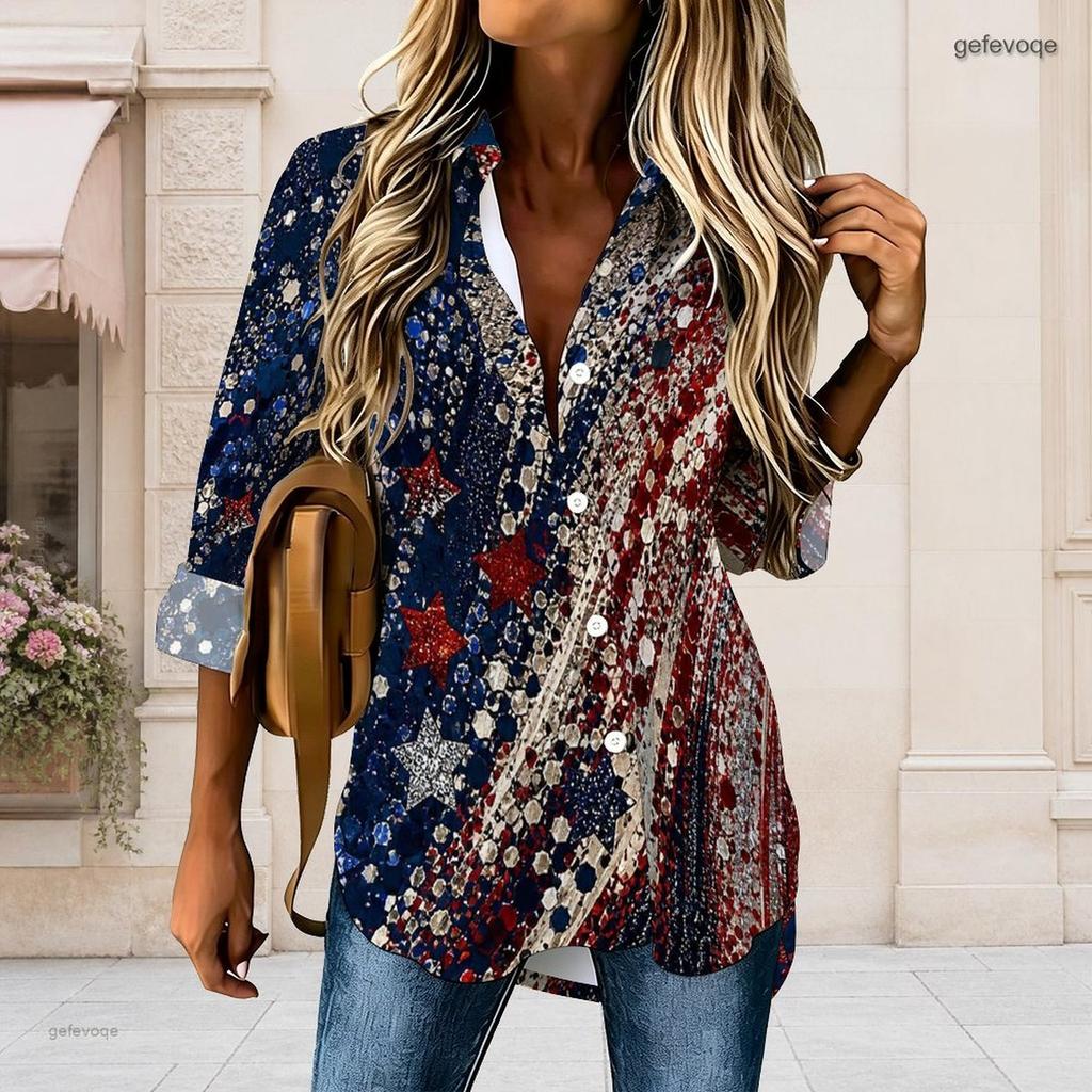 Women Plus Size Collared Long Sleeve Leaf Printed Shirt Button Front High Low Curved Hem