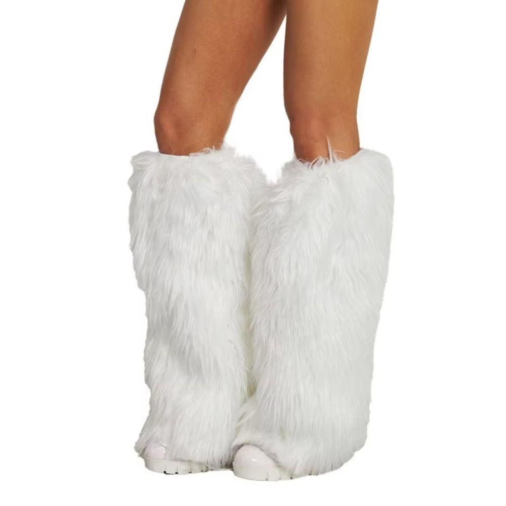 Colorful Knee High Boots Cover Soft Fluffy Long Fuzzy Foot Covers Halloween Party
