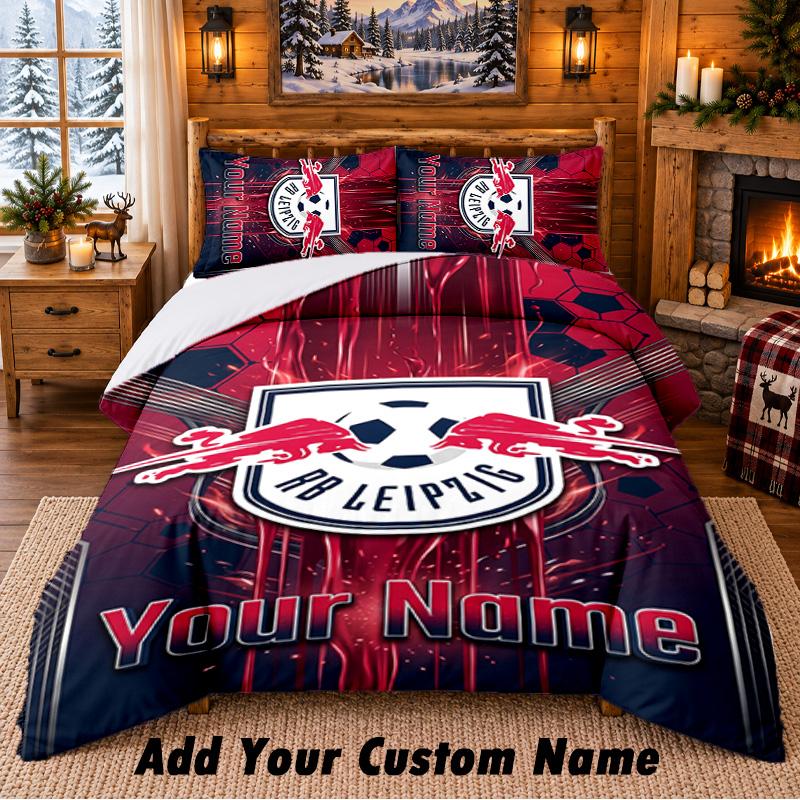 RB Leipzig FC Pattern Bedding 3Pcs Set Custom Name, Bed Sheet And Pillowcases For Home Bedroom
