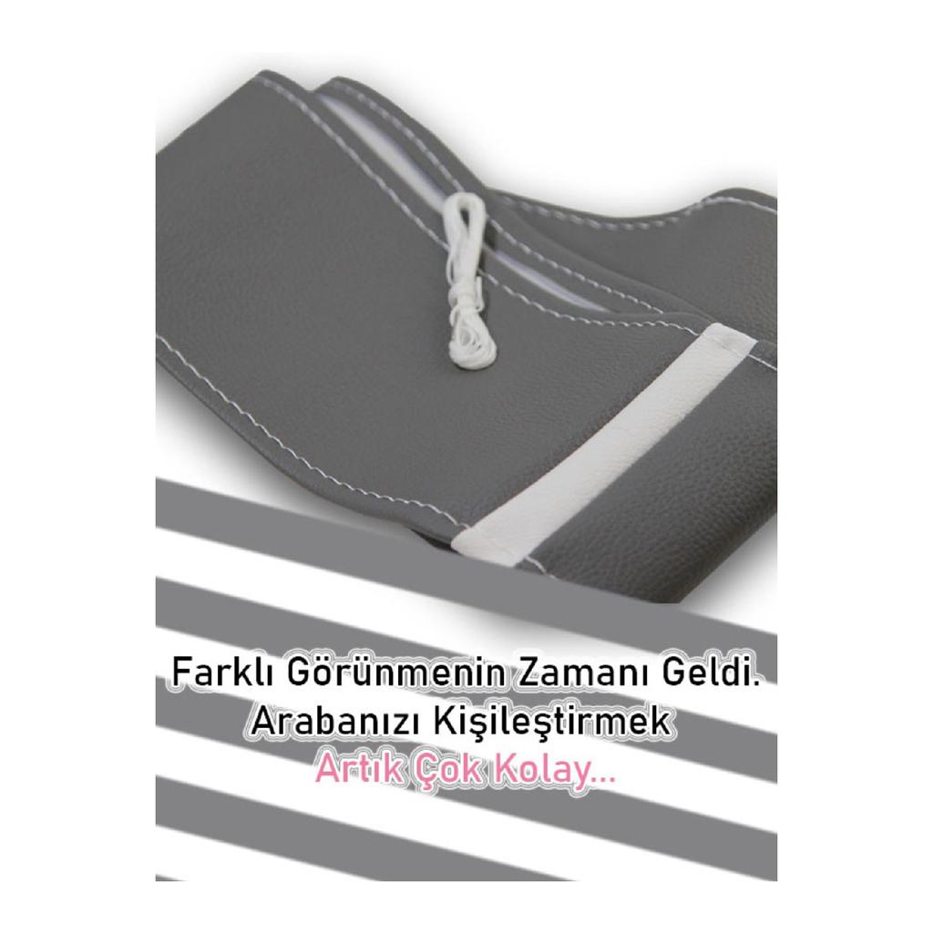 Fiat Fiorino 2008 And Later Compatible Gray Leather Steering Wheel Cover With White Ring And Stitching