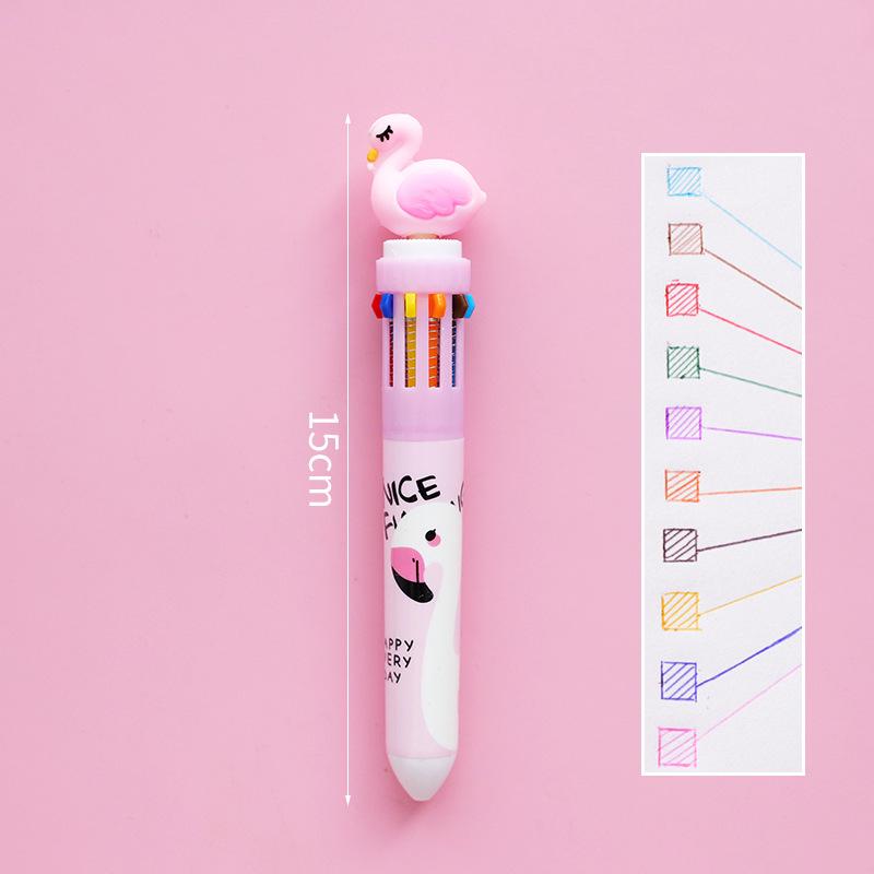 1 шт., разноцветная шариковая ручка с милым фламинго, единорог, динозавр, 0,5 мм, 10 в 1, маркер для офиса, школы