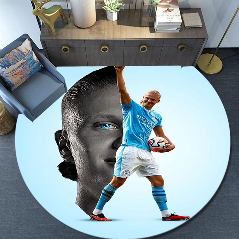 Haaland9 Printed Round Rug, Non Slip Washable Circular Carpet For Living Room Bedroom Playroom, Sports Fan Decor, Holiday Birthday Gift