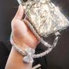 Short Diamond Studded Bow Mobile Phone Lanyard Wristband Shiny Lanyard IPhone 16 Case Key Universal Rope Bag Body KitJewelry