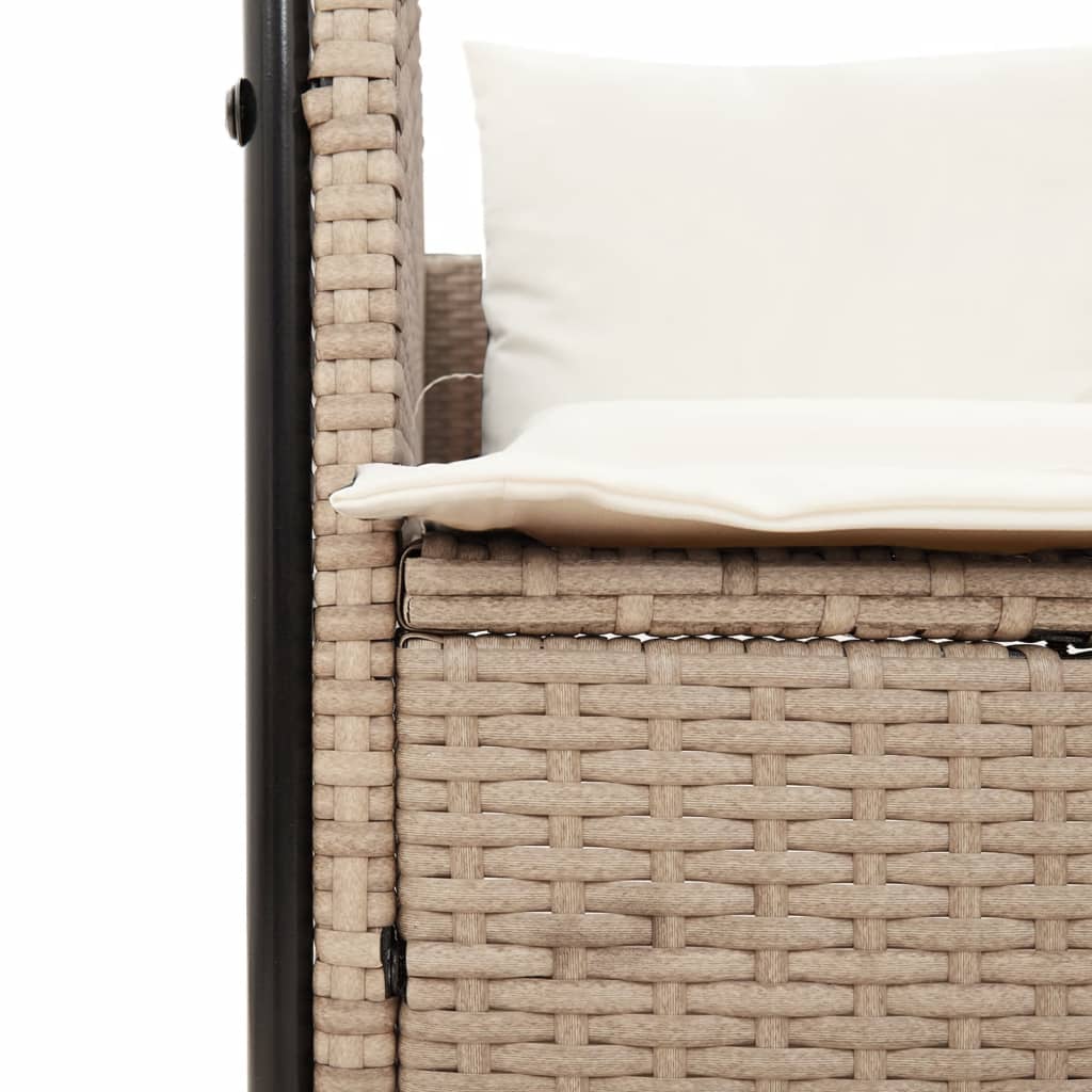 Double Sun Lounger with Canopy and Curtains Beige Poly Rattan