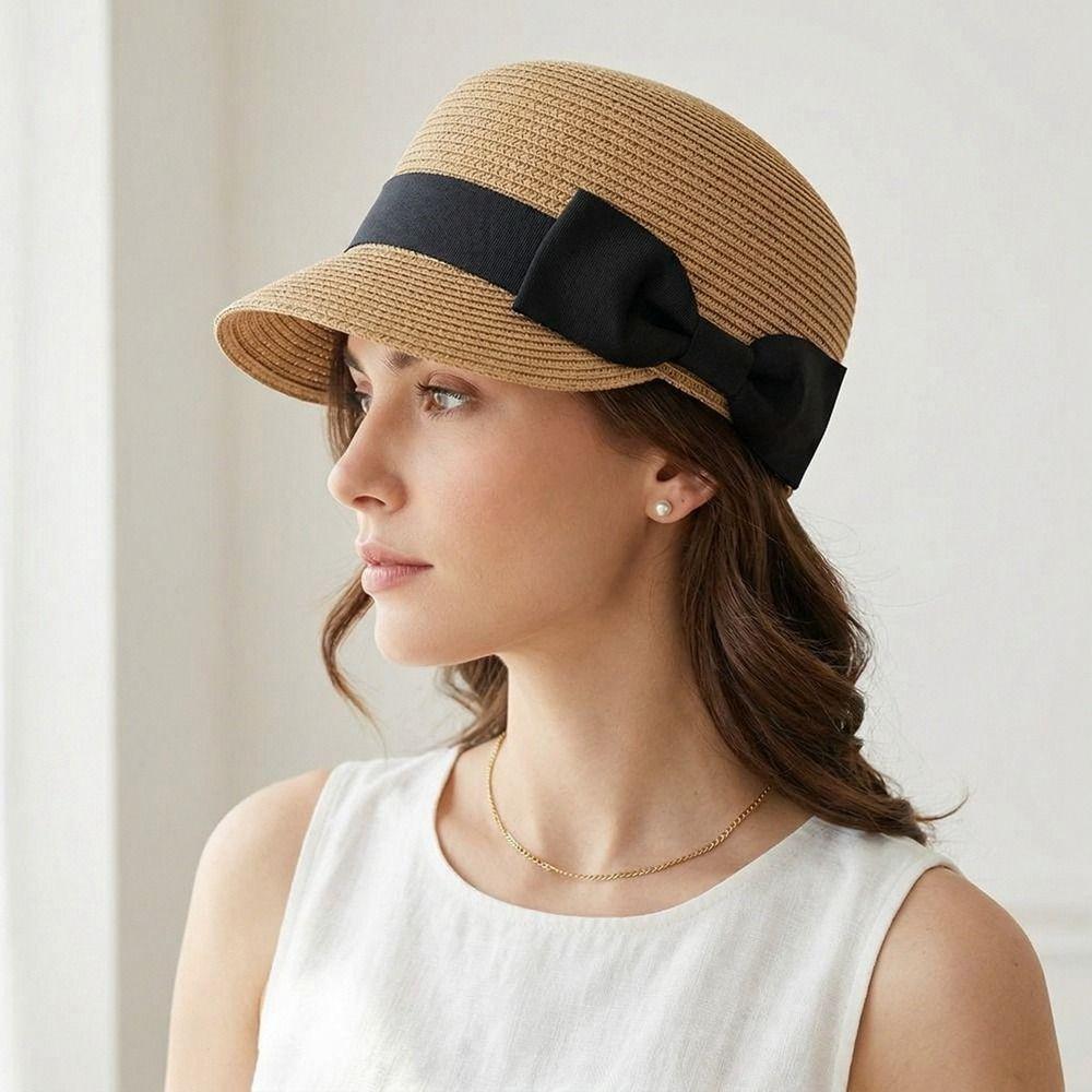 Sun Cap Wide Brim Bow Straw Hat Sunshade Bowknot Sunscreen Hat Lightweight Breathable Women's Sun Hats Summer