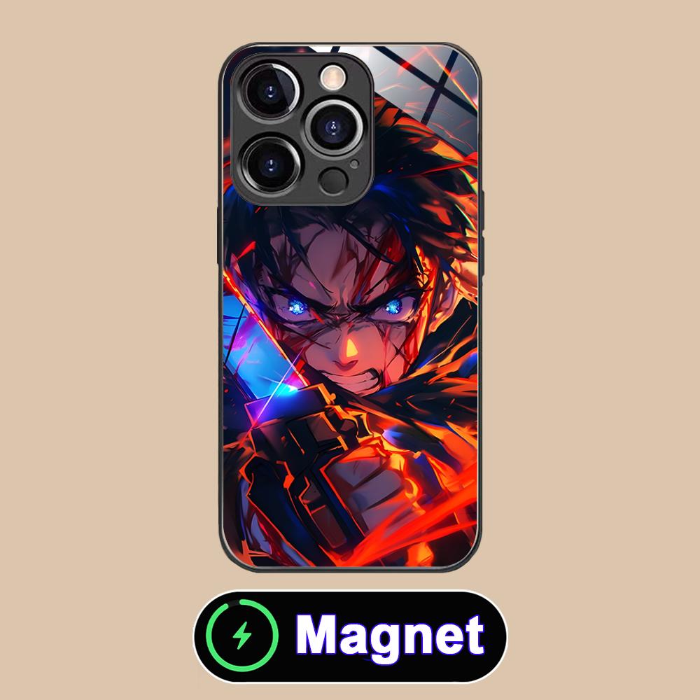 Стеклянный чехол AOT Eren Yeager MagSafe для мобильного телефона iPhone 17 16 15 14 13 12 11 Air Pro Max Plus Mini Цветная крышка