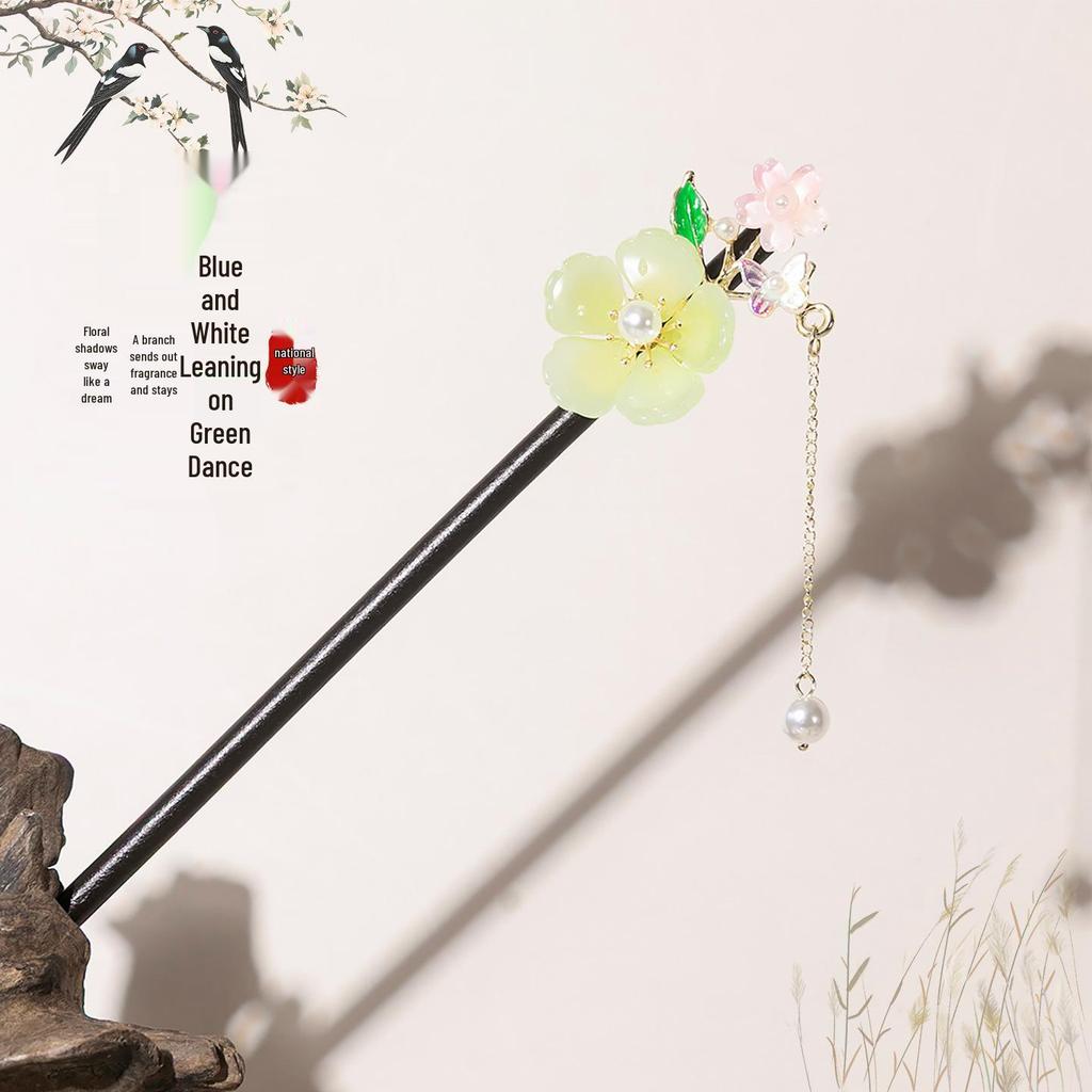 Ancient Style Tassel Hairpin - Imitation Ebony Wood, Hanfu Accessories, Chinese Jewelry for Women