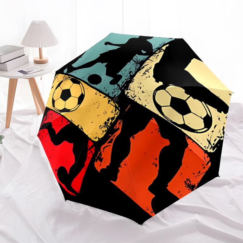 1pc Soccer Players Automatic Folding Umbrella, 8-Rib Durable Iron Frame, Compact Travel Umbrella for Women & Men 038