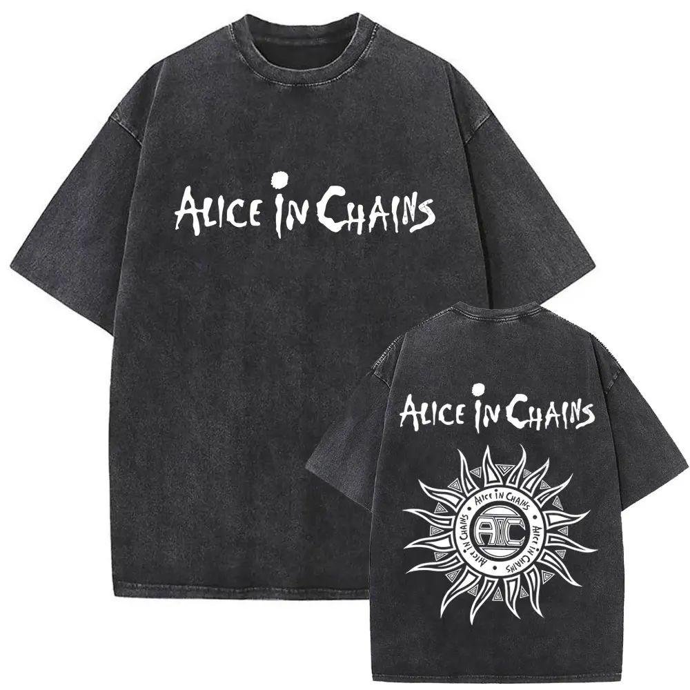 New in Top & Tees Mens T-Shirt Camisetas Rock Band Alice in Chains Dirt Washed Vintage Short Sleeved Round Neck Y2k Tshirt