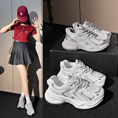 Женские кроссовки Daddy Shoes из дышащей сетки для бега на осень, универсальные белые туфли на платформе для девочек, повседневные кроссовки Daddy Shoes