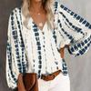 Elegant Casual Spring V-neck Print Shirt Beach Floral Blouse Lantern Long Sleeve Leopard Clothes Vacation Tops 19150