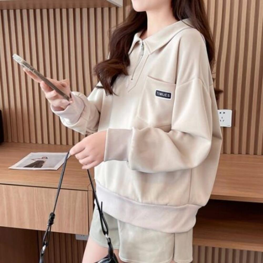 Navava Women Pocket Zip Collar Long Sleeve Sweatshirt Nt2938