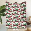 1 Christmas Pattern Blanket - Soft and Warm Flannel Cover with Red Truck Green Trees and Stars On a White Background Design