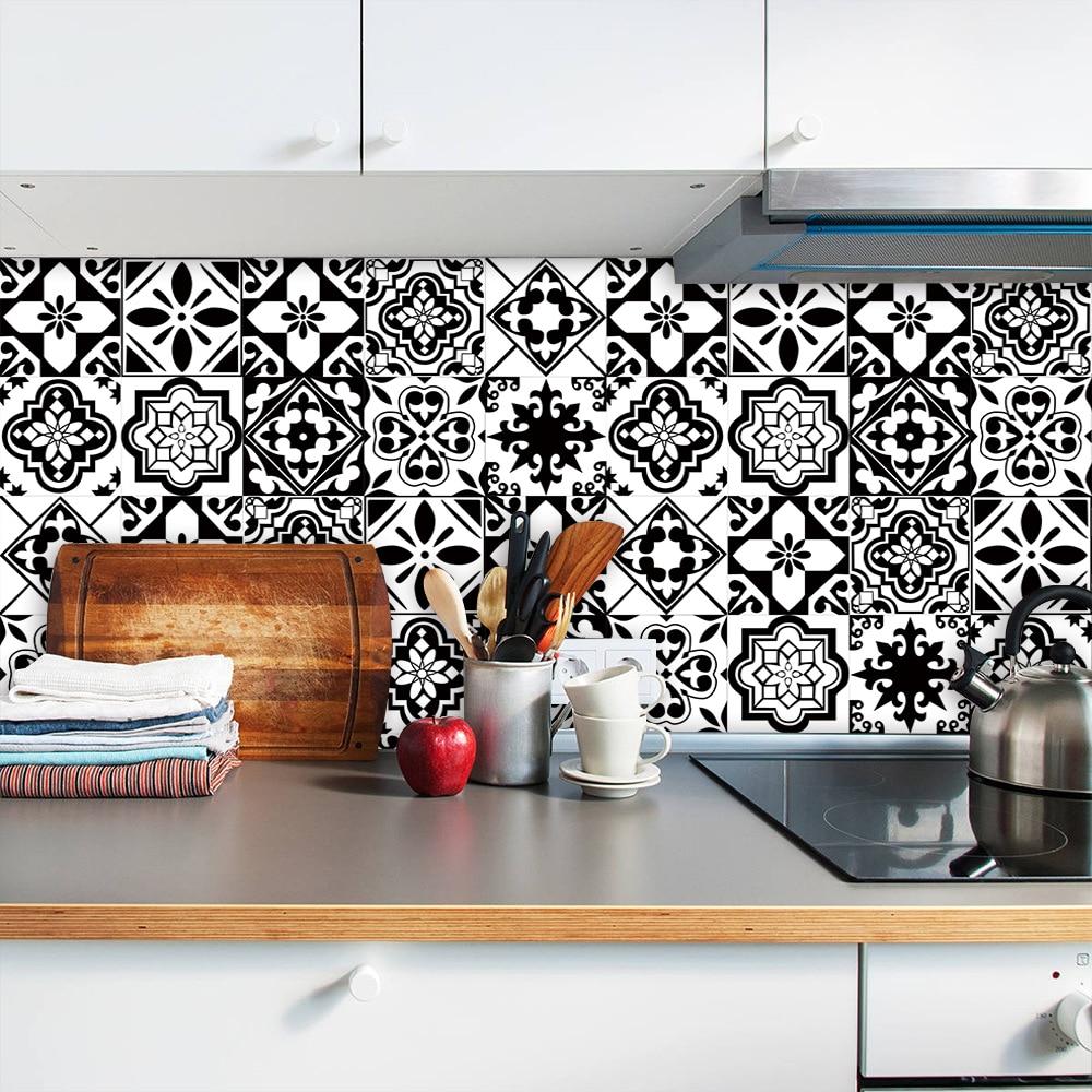 10 шт./компл., черно-белые наклейки на твердую плитку, пол, стену, кухню, ванную комнату, украшение стола, обои, пилинг-палку, ПВХ, художественную фреску