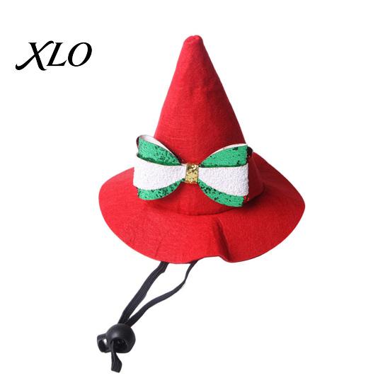 Festive Cat Costume Accessories Pointed Christmas Hat, Adjustable Pet Wizard Hat with Bow, Cute Soft Kitten Bonnet Witch for Small to Medium