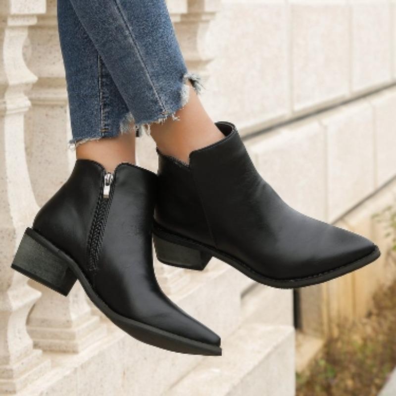 Лидер продаж 2024 года, женская обувь на боковой молнии, женские ботинки, осенние однотонные босоножки с острым носком на массивном каблуке, большие размеры