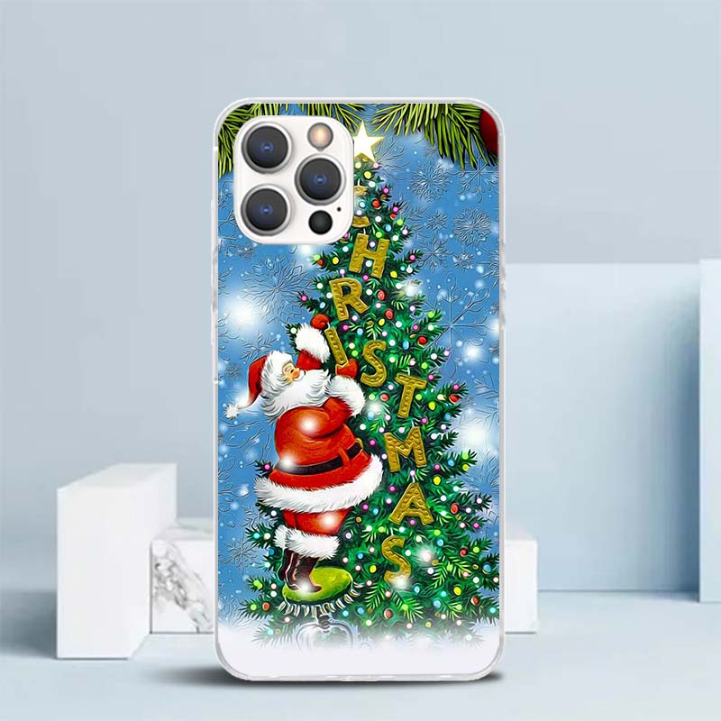 Рождественский Санта-Клаус Подарок Мягкий Чехол для iPhone 16 17 Air 15 14 Pro Max 16E Чехол для Телефона 13 Mini 12 11 7 SE 8 Печатный Рисунок Fi