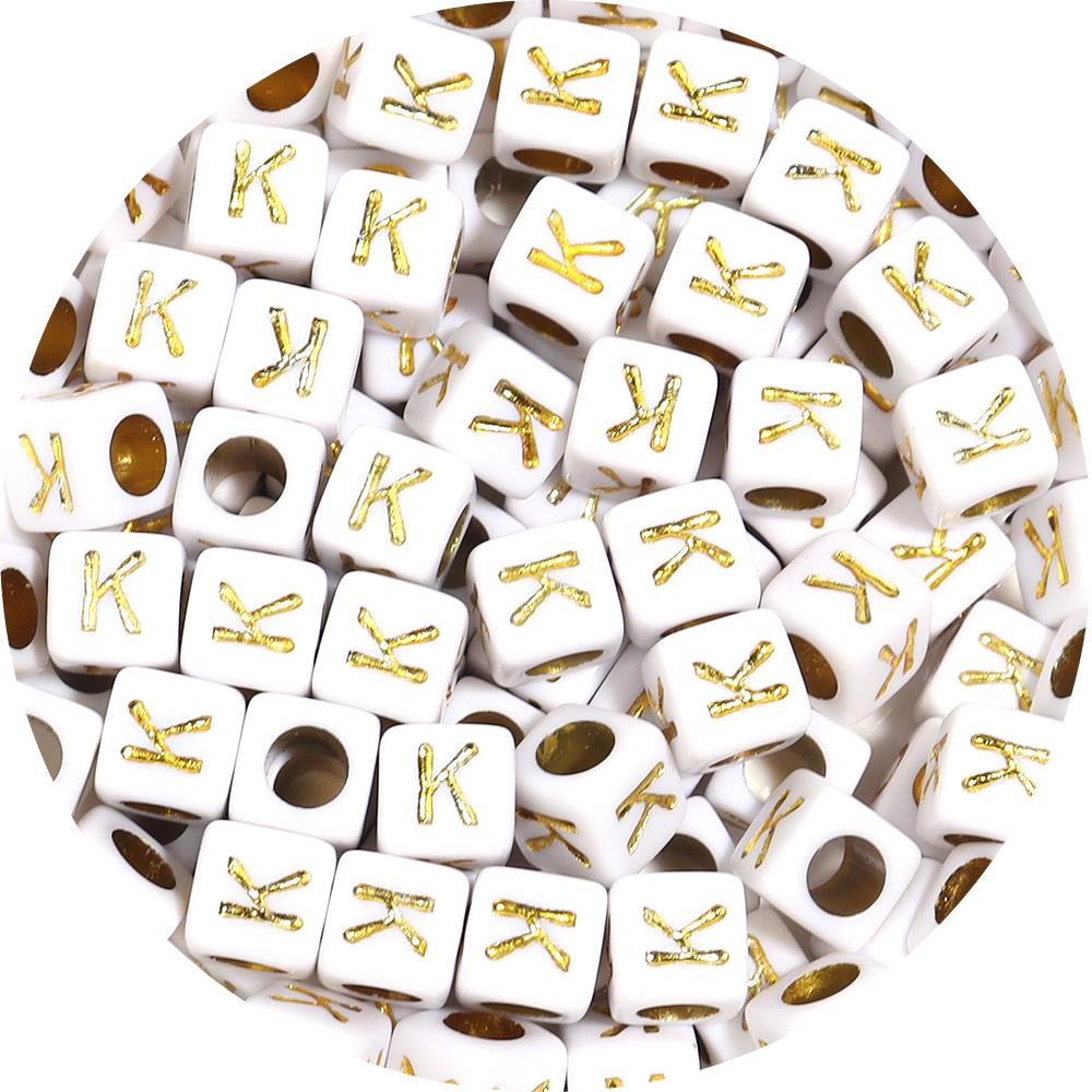 100pcs/lot 4.5 6mm Gold Letter Acrylic Square Beads Large Hole Loose Alphabet Beads For DIY Craft Bracelet Earrings Accessories