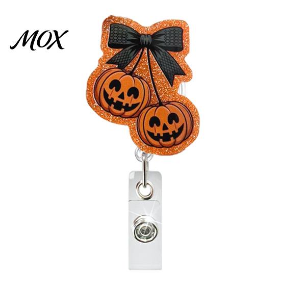 Glitter Pumpkin Badge Holder Retractable Holder, Halloween Acrylic Reel, Cute Ghost Reel with Rotating Hook ID Card for Nurse Doctor Teacher