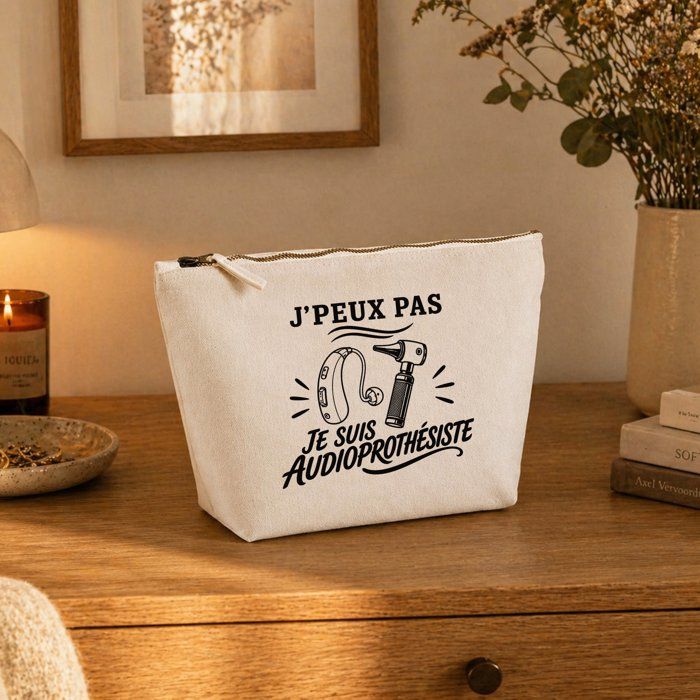 Trousse de toilette - PLANETEE - J’peux pas je suis Audioprothésiste - Beige - 100% coton - Zip métal, 3 L