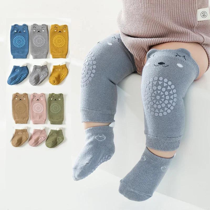 Crawling Safety Pads Socks Set Summer Baby Knee Cartoon Anti-slip Socks KidFloor Socks Kneecap Walking Protector for Girls Boys