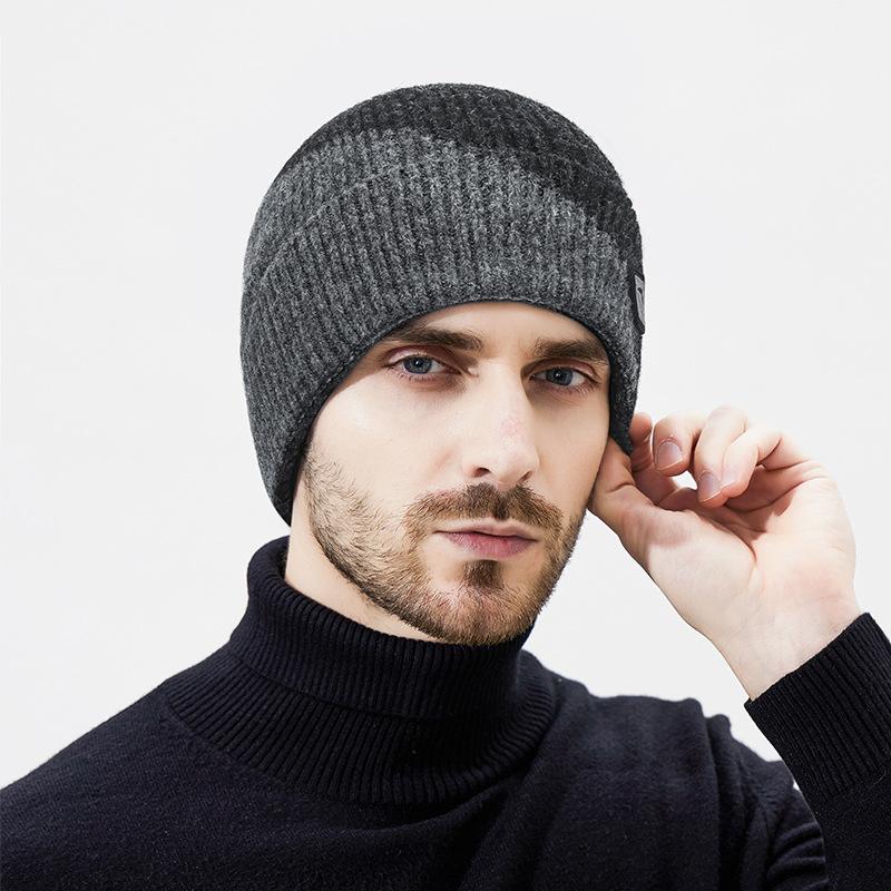 Winter Color Matching Wool Warm Thick Knitted Hat Men's Outdoor Riding Cold-Proof Ear Protection Wool Hat Two-Piece Set