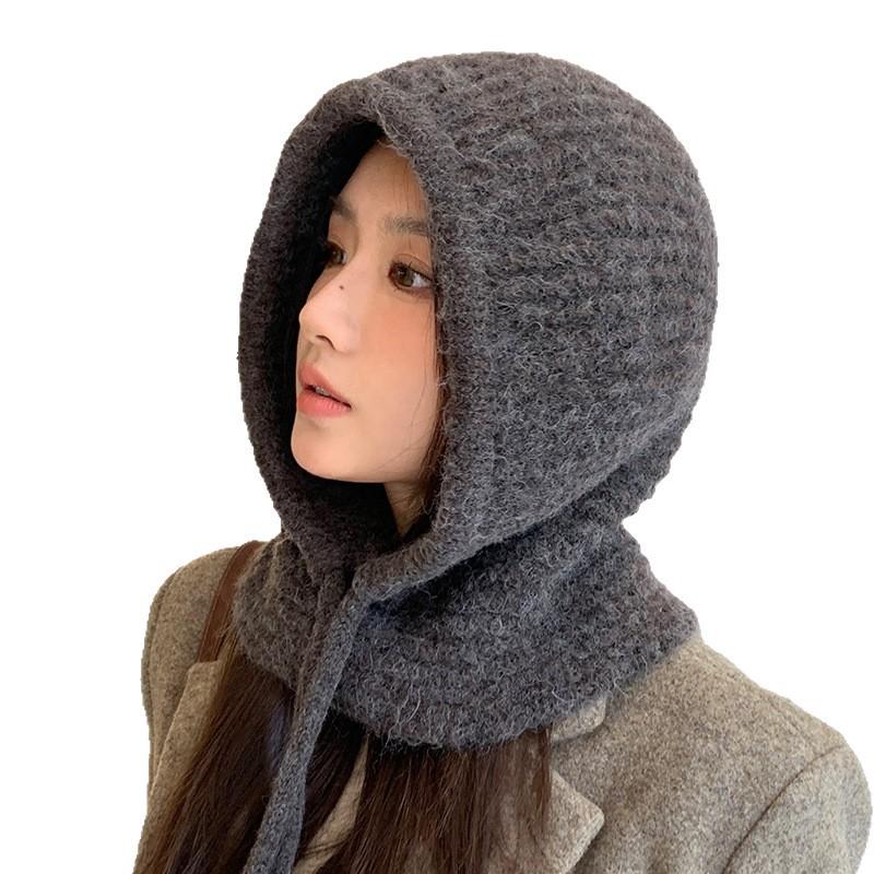 Autumn and winter hats women's scarf integrated big head circumference balaclava hat Korean versatile windproof warm wool hat