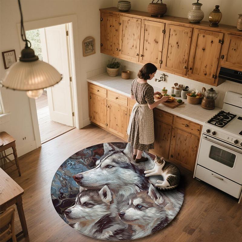Круглый ковер «Три волка», ковер для гостиной, спальни, дивана, игровой комнаты, декор, нескользящий коврик для пола