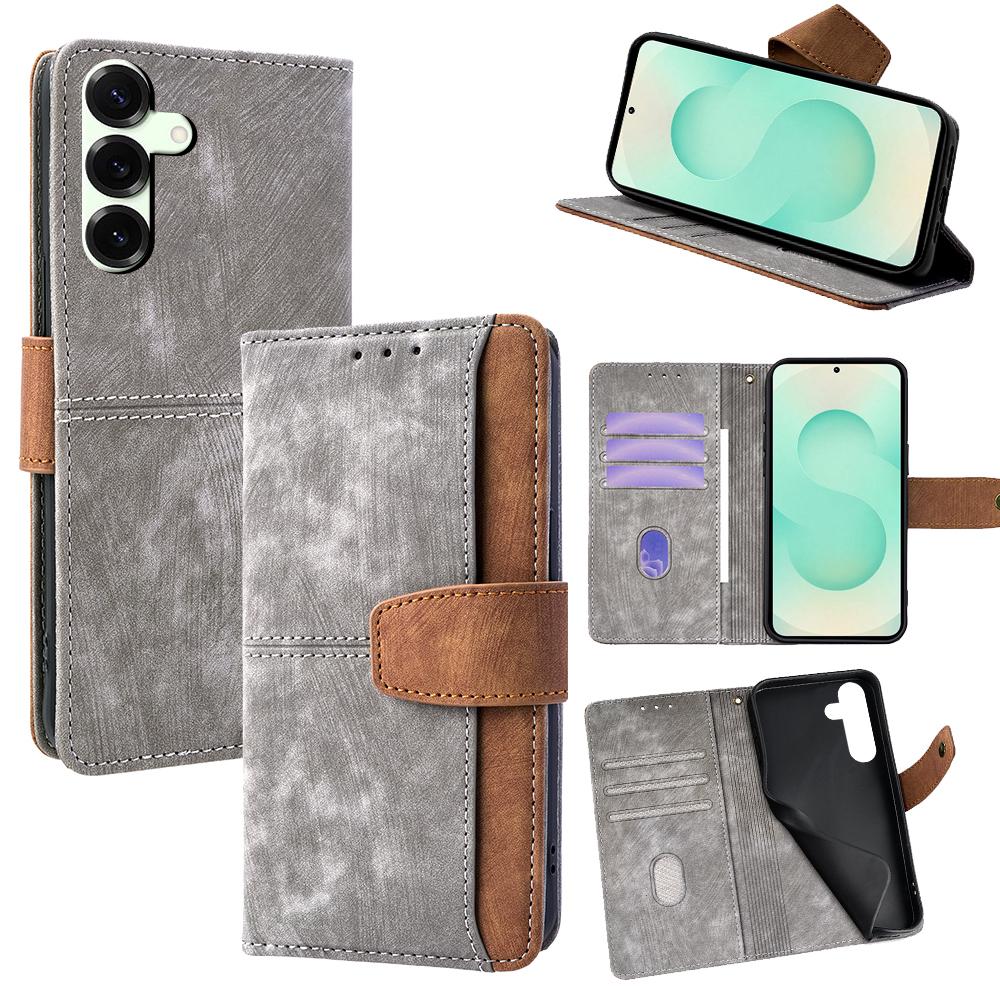 For Samsung Galaxy S25+ Case RFID Blocking Color Splicing PU Leather Wallet Phone Cover