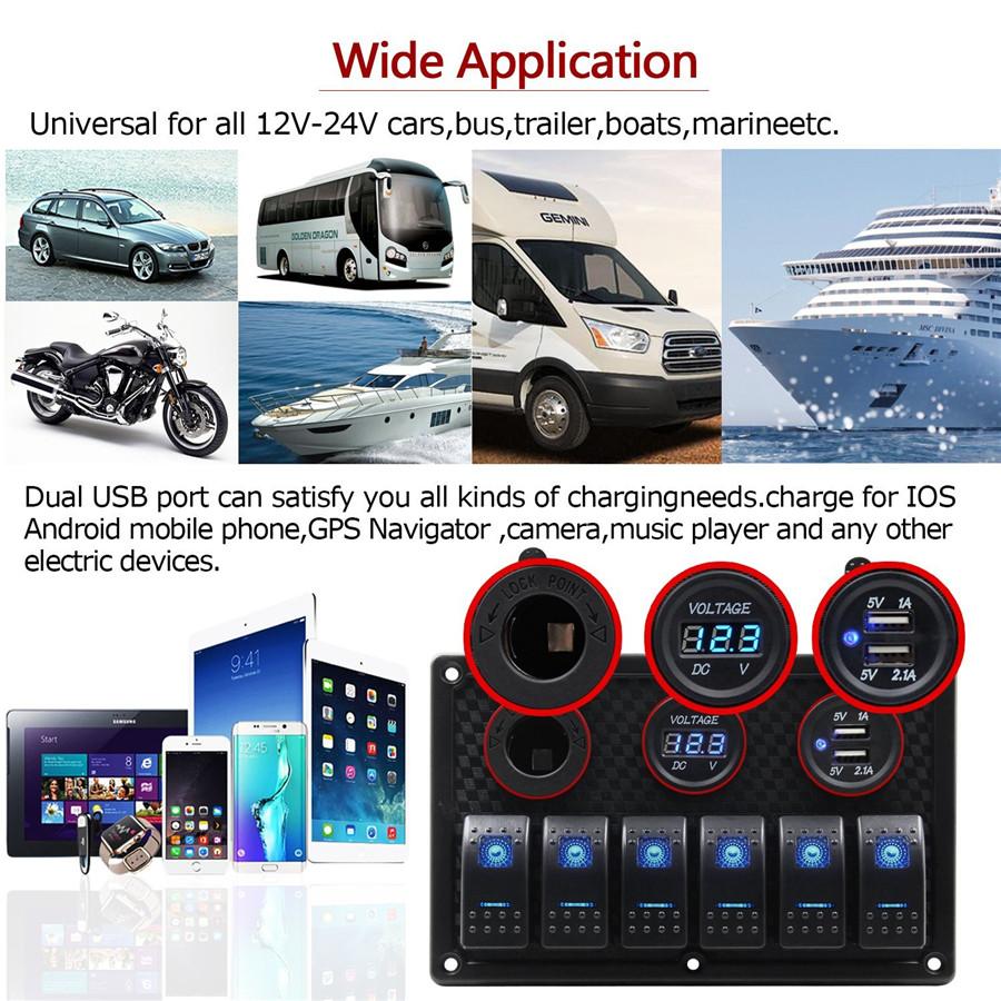 НОВЫЙ 6-позиционный кулисный переключатель + двойное USB автомобильное зарядное устройство + вольтметр автомобильный прикуриватель