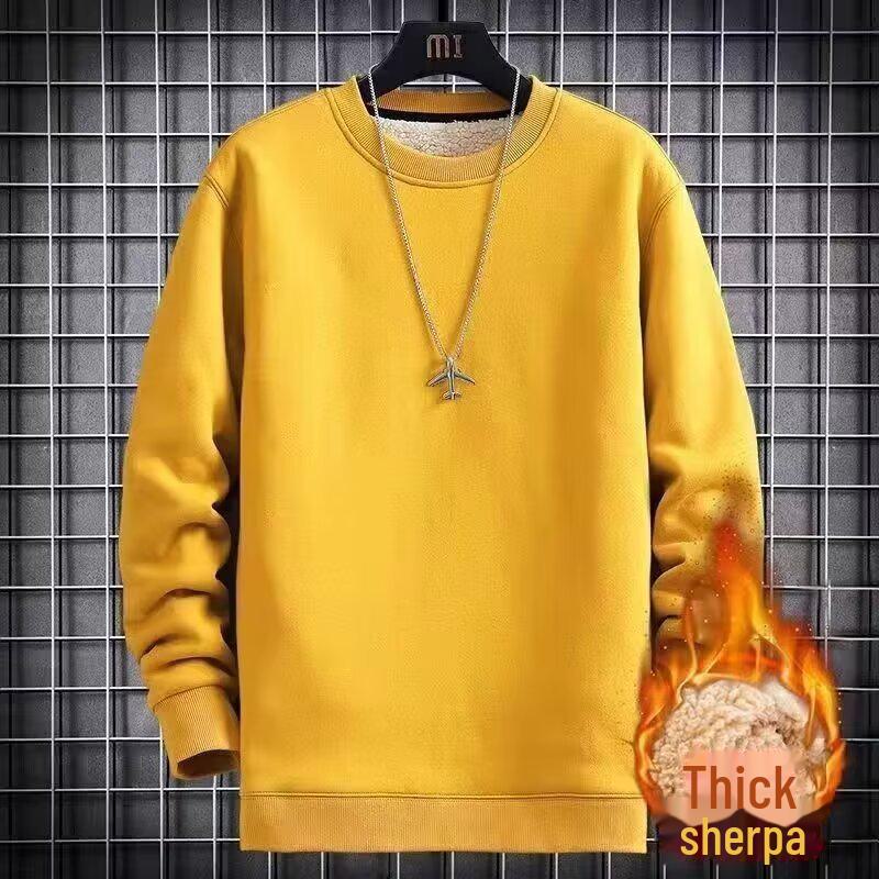 Мужской зимний бархатный свитер из овчины с круглым вырезом - плотная, красивая и свободная куртка с длинными рукавами