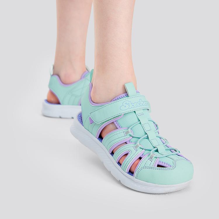Skechers Детские летние модные спортивные сандалии с открытым носком, удобные, универсальные, простые, модные, легко надеваемые, фиолетовые, мятно-зеленые 302100L-MTLV