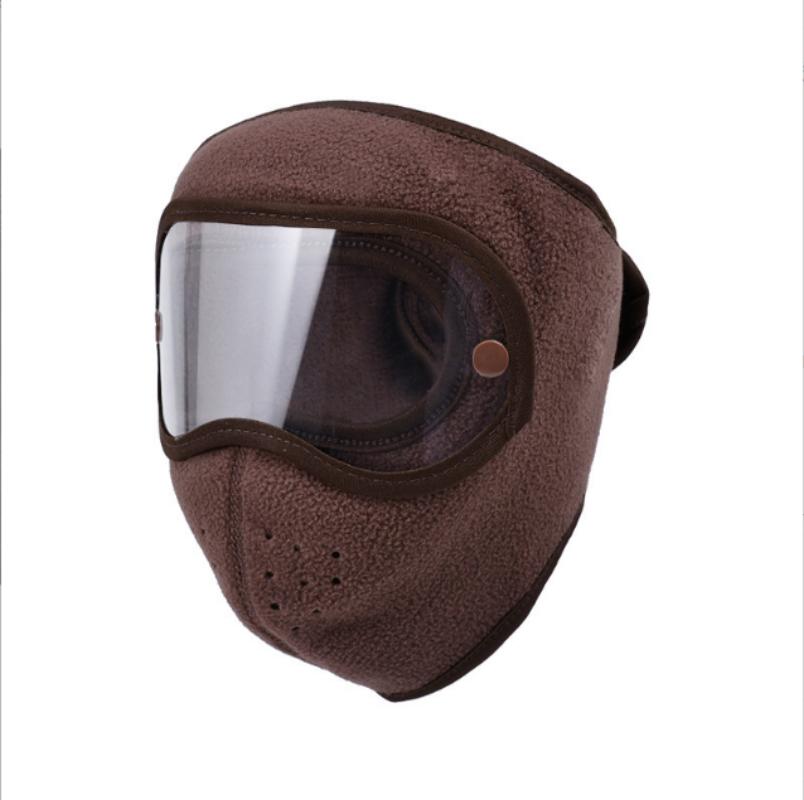 Fashion 6 Colors Women Men Winter Polar Fleece Face Mask Thick Face Covering With Windproof Goggles For Outdoor Cycling Warm Ski Mask Motorcycle