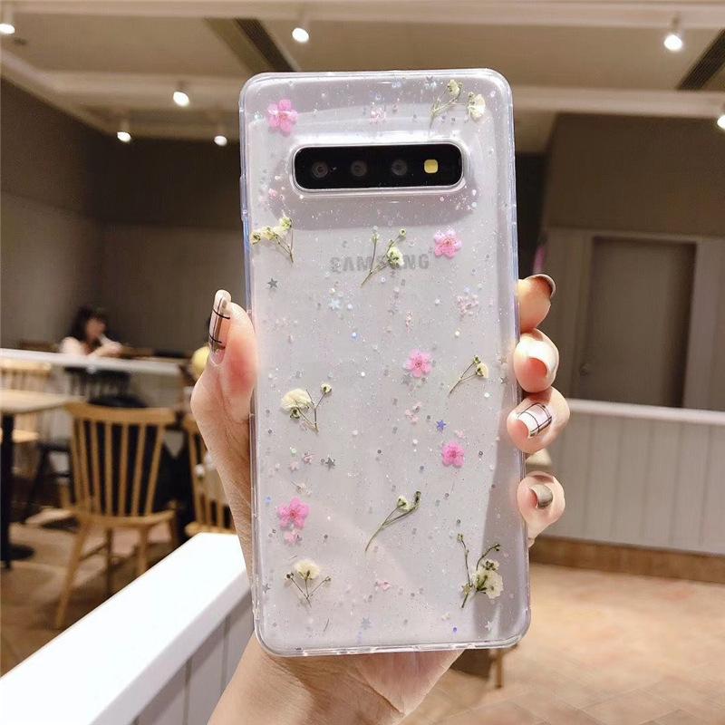 Маленький свежий цветочный чехол для мобильного телефона Samsung S11FE s11 настоящий сушеный цветок A11/A11 блестки Эпоксидная смола Note11