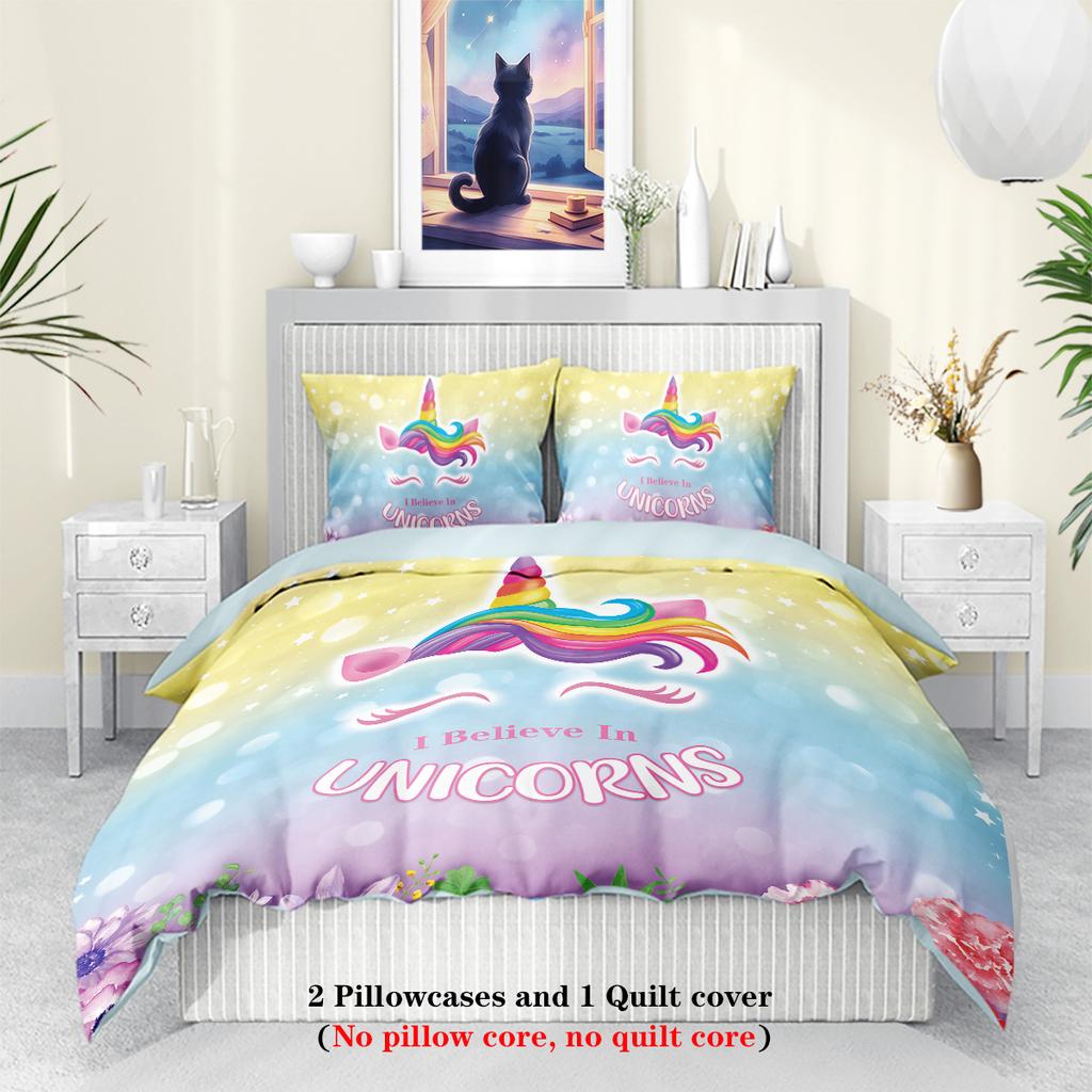 Комплект пододеяльников с мультяшным принтом единорогов, мягкий, удобный и дышащий, для спальни, отеля, лучший подарок для девочек