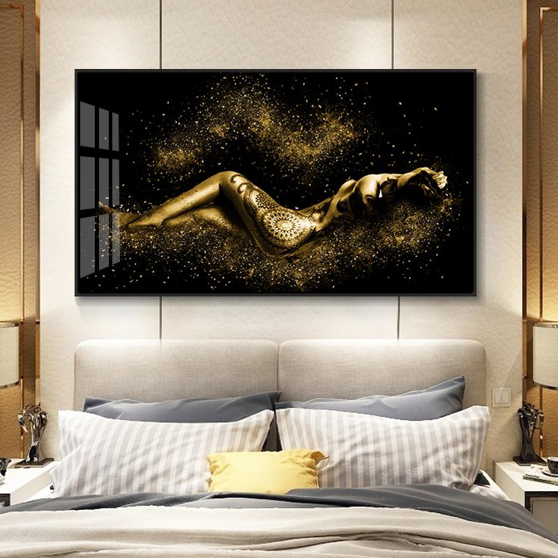 Black and Gold Abstract Sexy Nude Women Body Figure Oil Painting On Canvas Posters and Prints Wall Art Picture for Living Room