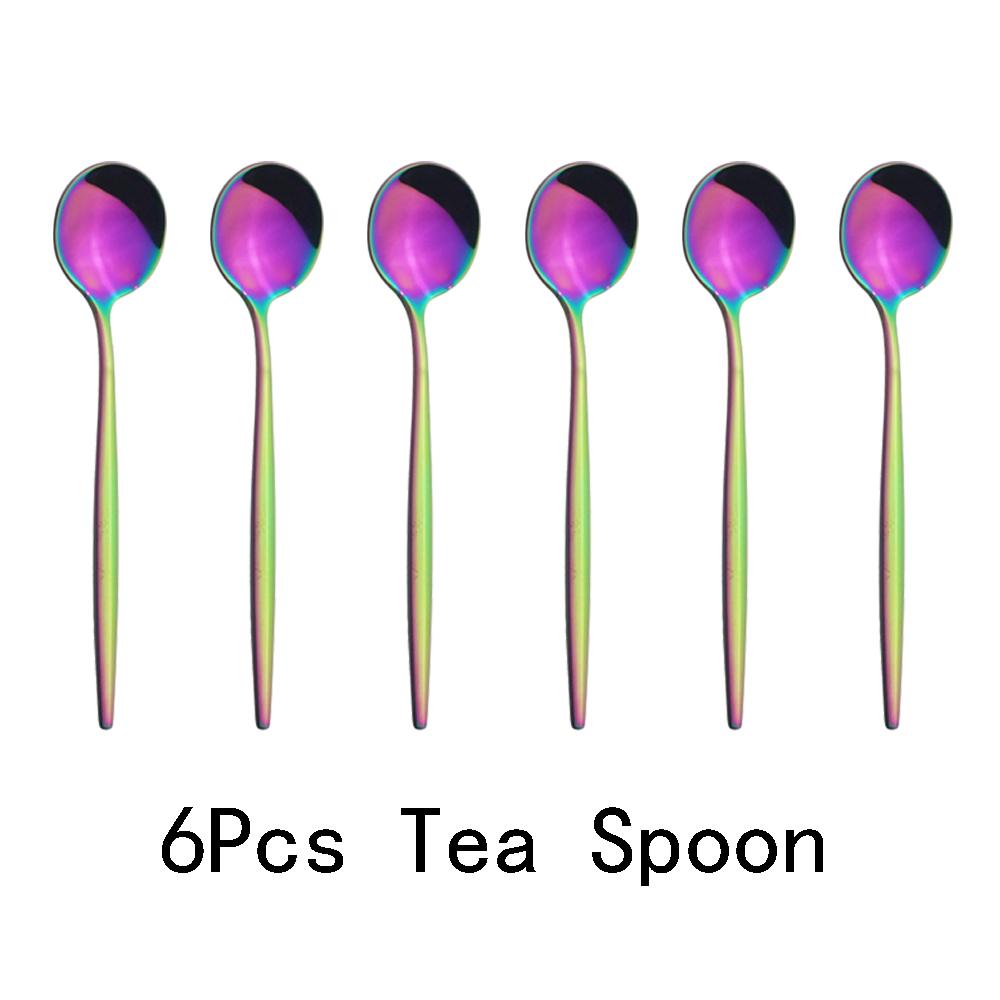 6pcs Mirror Stainless Steel Cutlery Set Multicolor Dinnerware Spoon Set Dinner Set Coffee Tea Spoon Tableware Home Kitchen Silverware