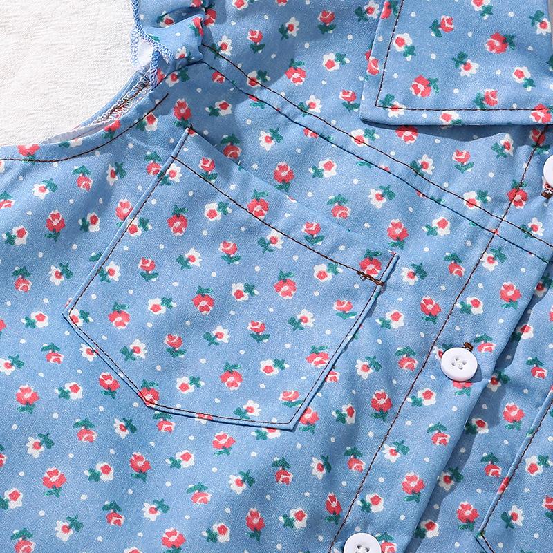 Children's Clothing Girls Suit Summer New Fly-sleeved Printing Short-sleeved Top + Shorts 2pcs