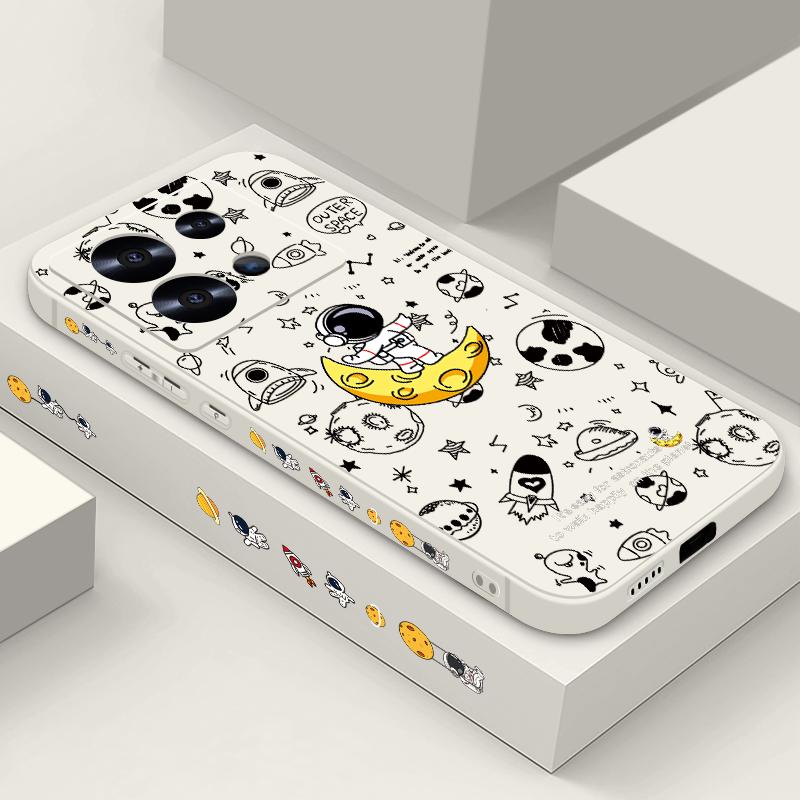 Ударопрочный мягкий ТПУ чехол для Xiaomi 14T 13t 11t Poco F3 X6 X5 Pro Redmi Note 13 12 11 14 Pro Подставка Луна Принт Астронавт Тонкий чехол со шнурком