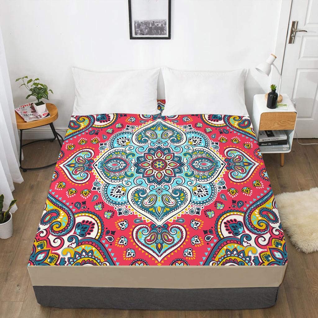Home Textile 3D Printed Bohemian Pattern Fitted Sheet Mattress Cover Elastic Band Bed Sheet Pad Bedding