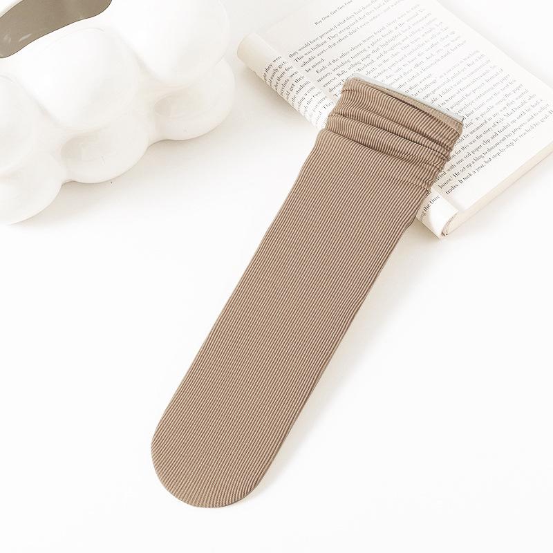 Женские белые носки до середины икры из ледяного шелка: Тонкий, Однотонный, Вельвет, Весна/Лето