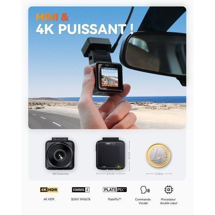 VANTRUE Element-1 PRO 4K Dashcam Voiture, Caméra Embarquée Mini WiFi GPS, Contrôle Vocale Français, HDR Mode Parking du Tampon