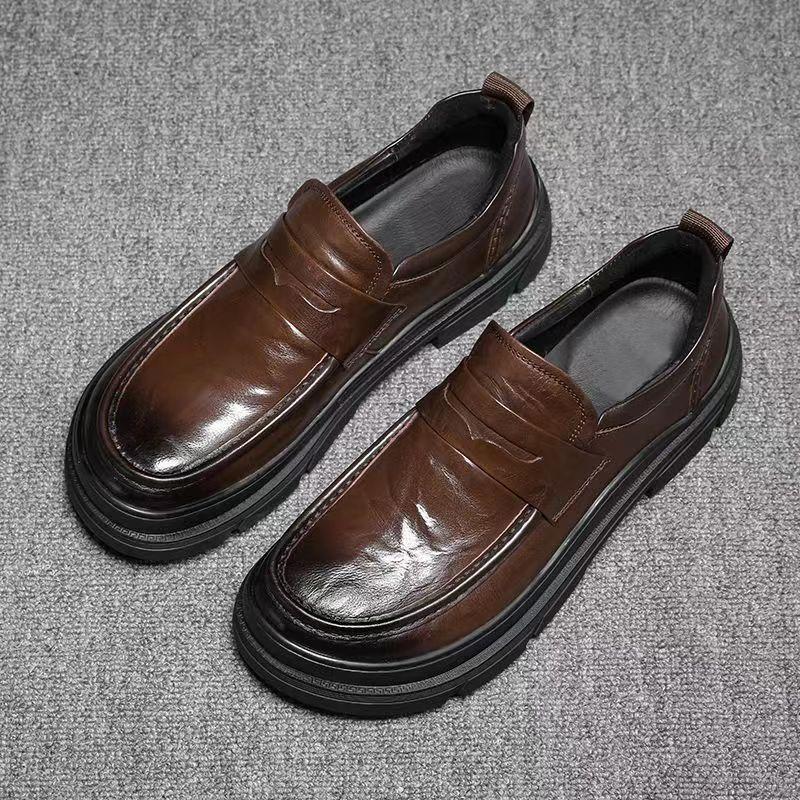 Весна новая мужская обувь кожа дышащая кожаная обувь для ног мужчины универсальный тренд ленивый педаль платформа повседневная обувь