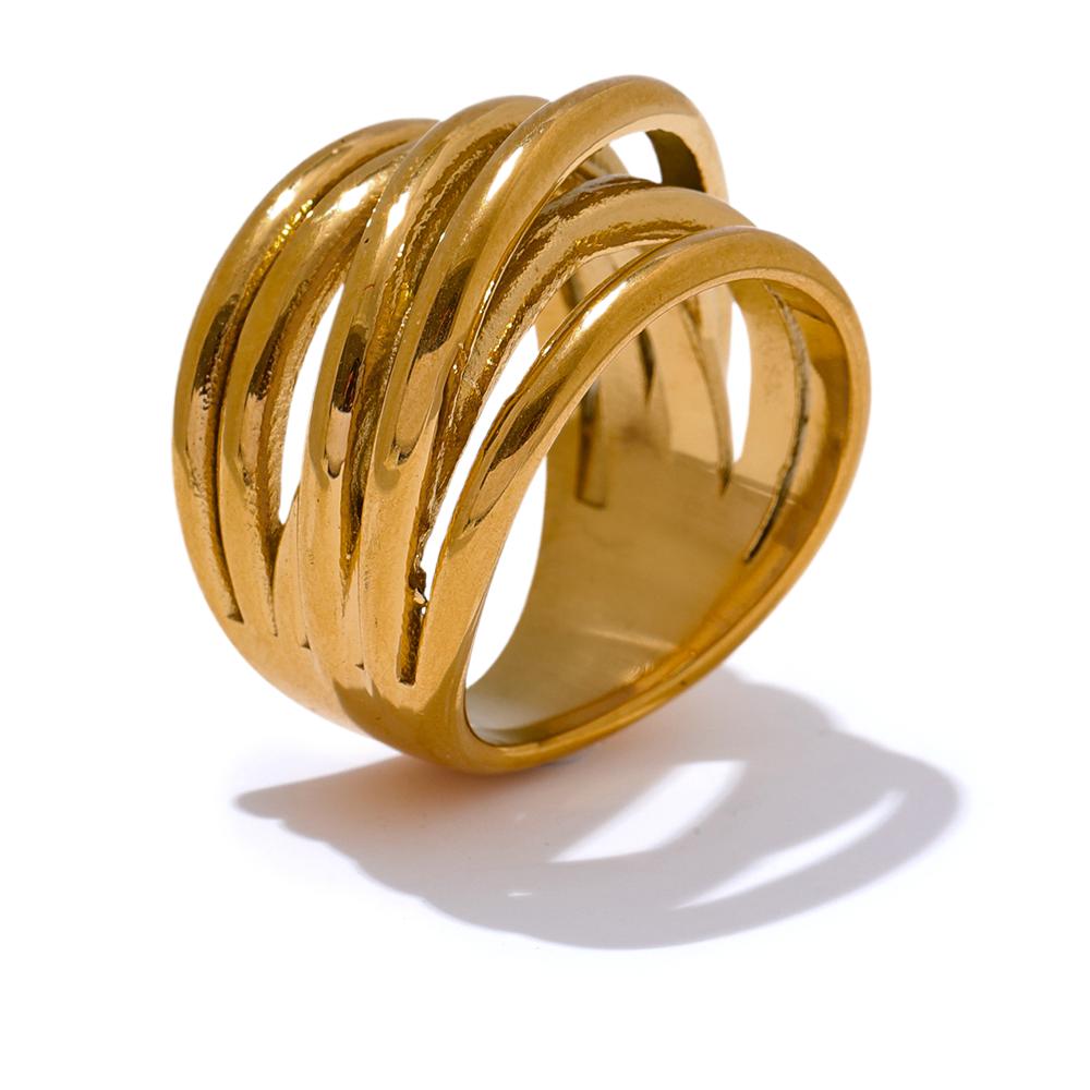 Yhpup Stainless Steel 18K PVD Plated Metal Geometric Golden Wide Ring Trendy Gold Color Charm Statement Jewelry