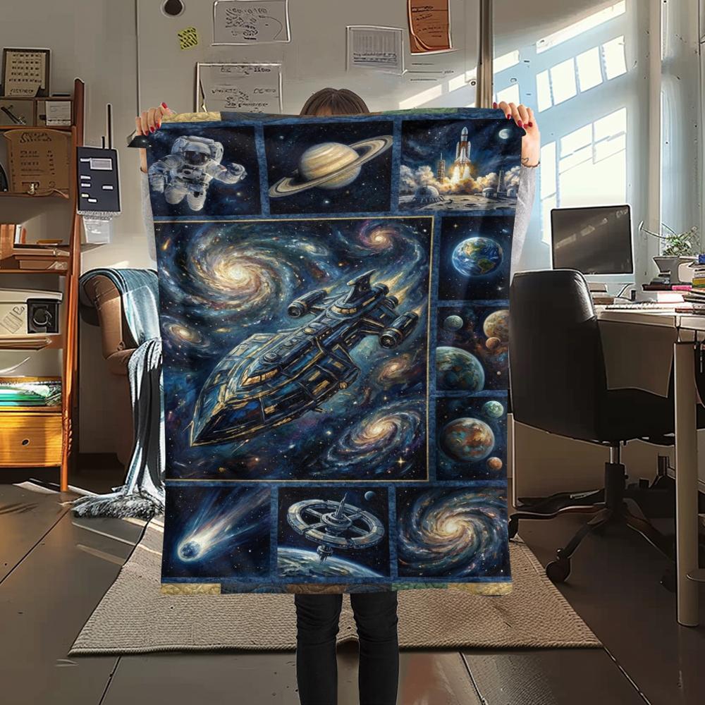 1Pc Space Print Flannel Blanket, High quality Comfortable for All Seasons, Home Decor, Warmth and Comfort, Perfect for Christmas Gifts W159