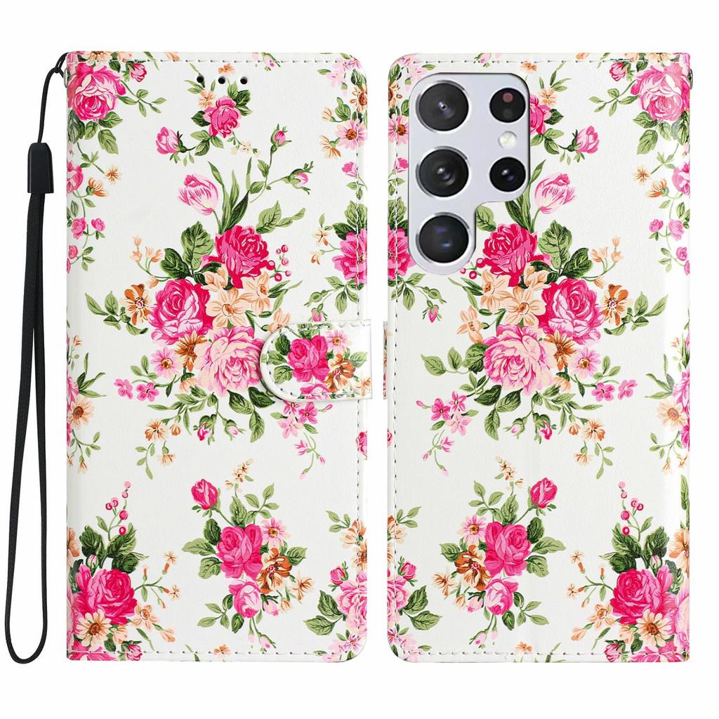 For Samsung Galaxy S25 Ultra Wallet Case PU Leather Pattern Printing Stand Phone Cover with Strap