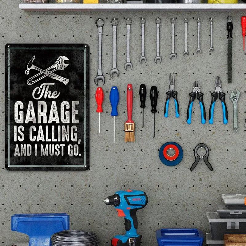 1pc Vintage Garage Fix-it Shop Metal Sign, Man Cave Decor, "The Garage Calling And I Must Go" Gift Mechanic Pop Accessory