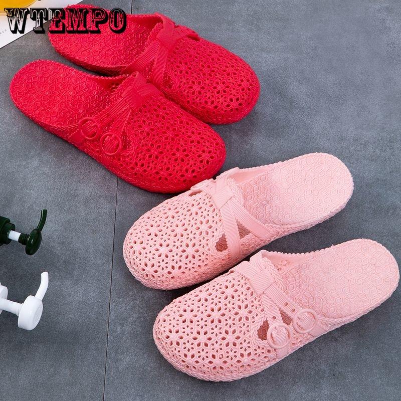 Шлепанцы из ПВХ, женская верхняя одежда, обувь с дырочками, летние сандалии с мягкой подошвой и толстой подошвой, домашние тапочки для ванной комнаты с полым носком, уличные пляжные шлепанцы