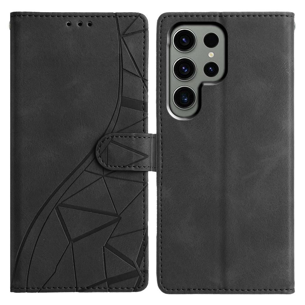 For Samsung Galaxy S25 Ultra Case Wallet Stand Imprinted Triangle Pattern Leather Phone Flip Cover